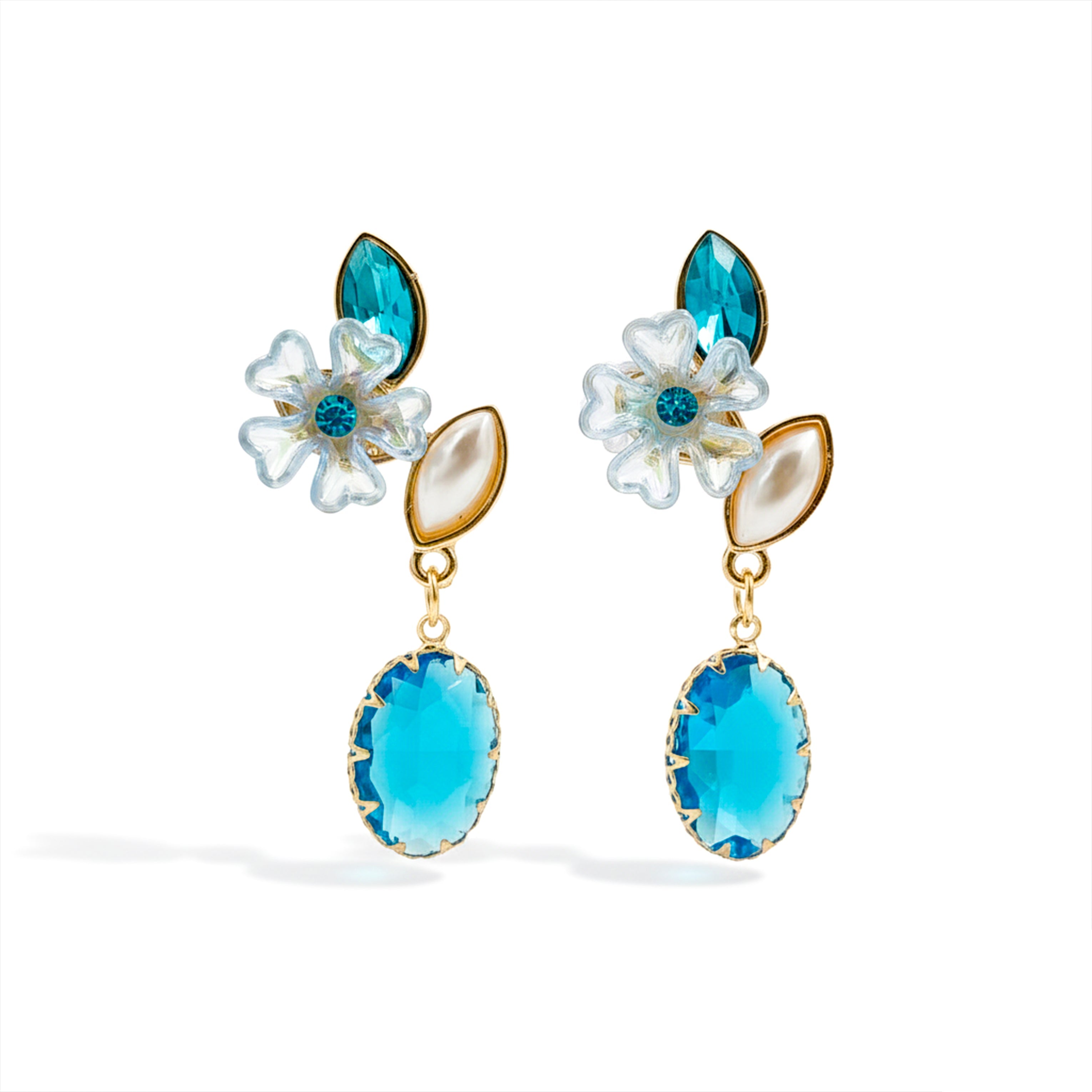 Teal Blossom Drop Earrings