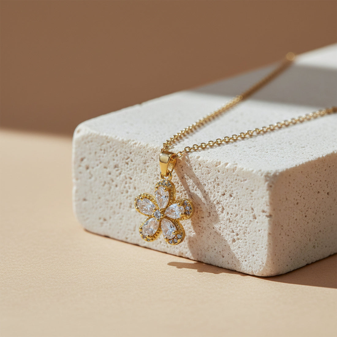 Sparkle Flower Crystal Pendant Necklace