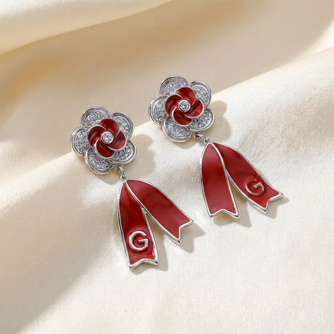 Scarlet Bloom Diamond Drop Earrings