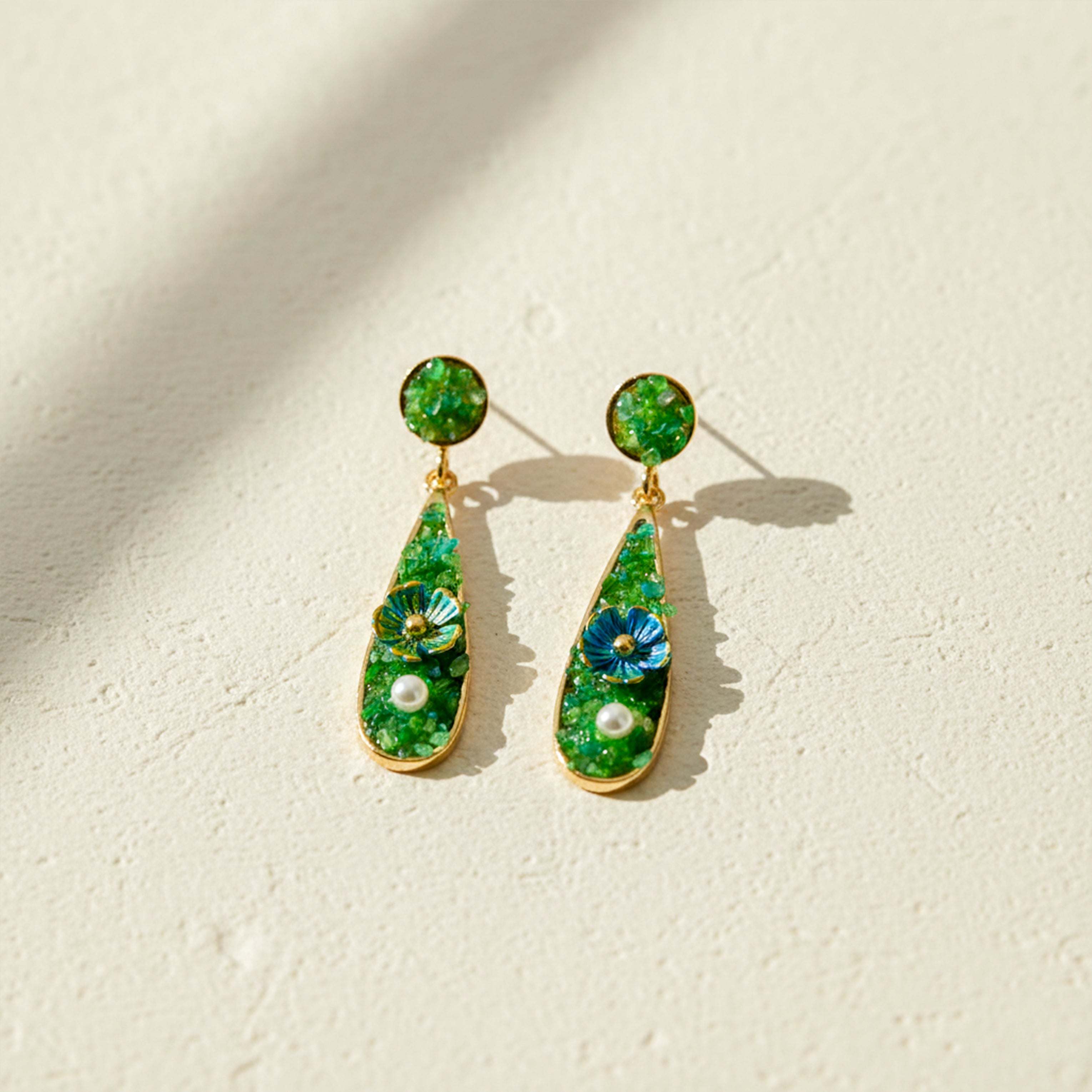 Elegant Green Floral Drop Earrings