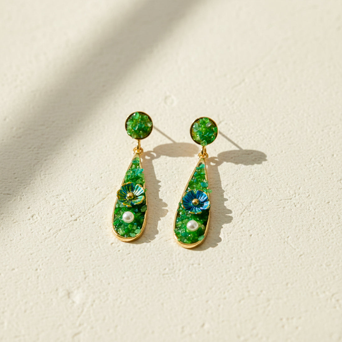 Elegant Green Floral Drop Earrings