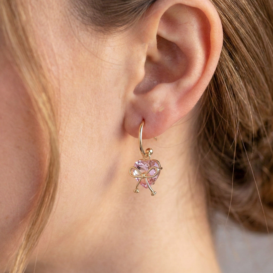 Celestia Pink Heart Bow Earrings