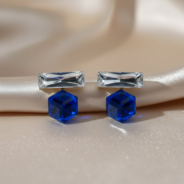 Blue Cube Crystal Dangle Earrings