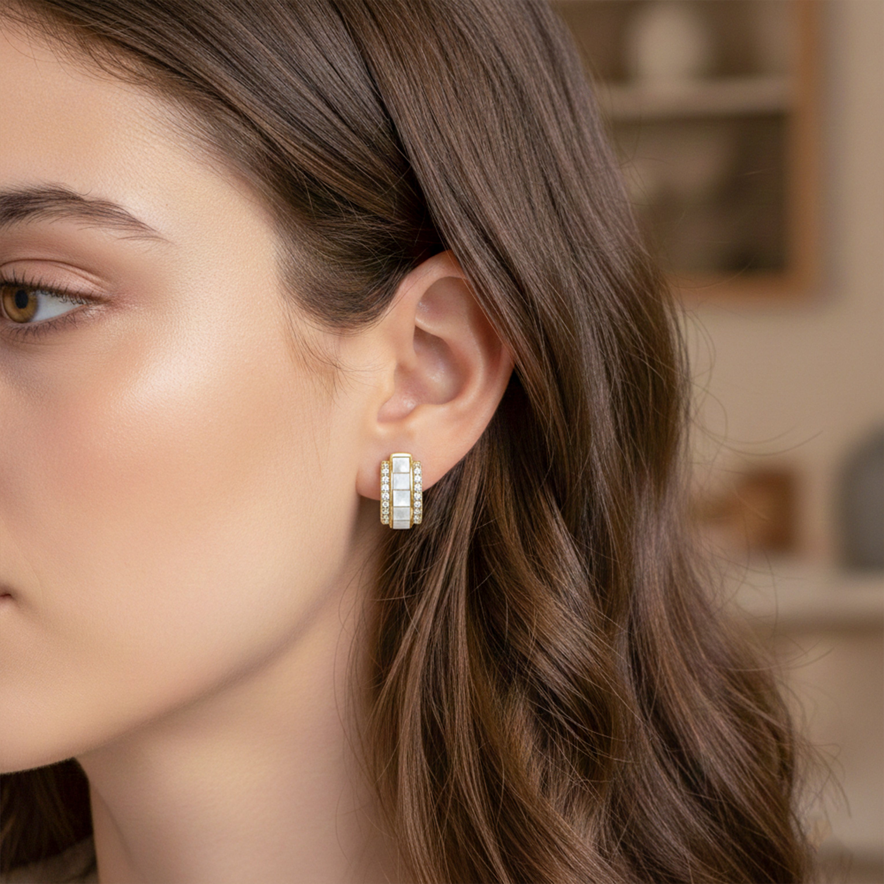 White Enamel Crystal Hoop Earrings