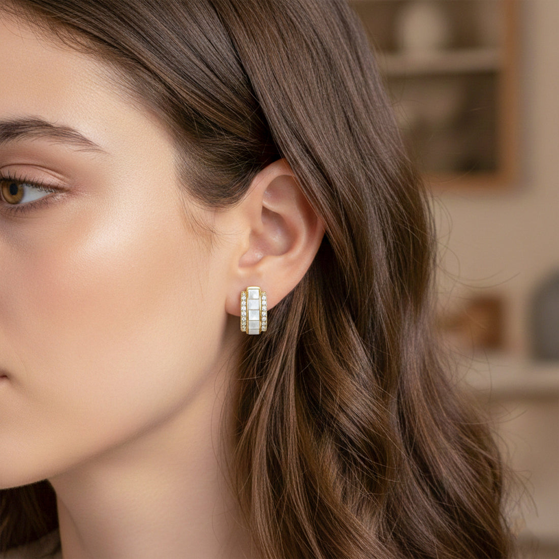 White Enamel Crystal Hoop Earrings