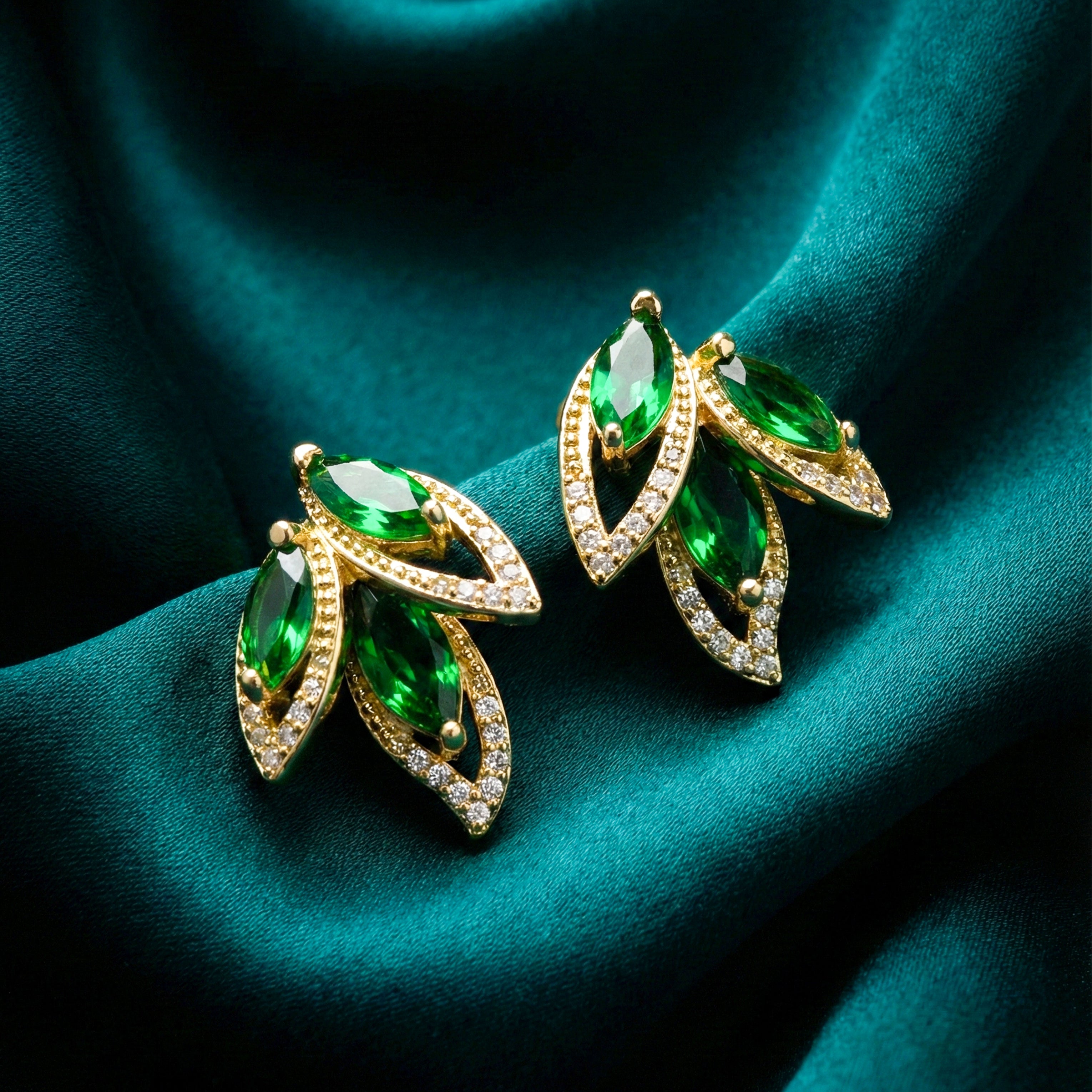 Luxury Emerald Leaf Drop Earrings