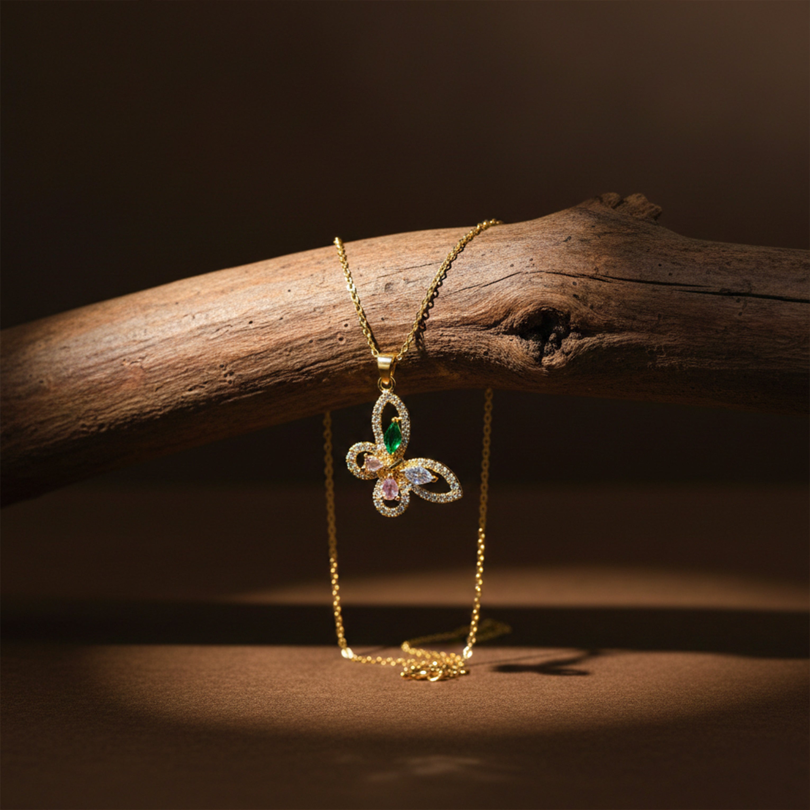 Vintage Emerald Butterfly Pendant Necklace