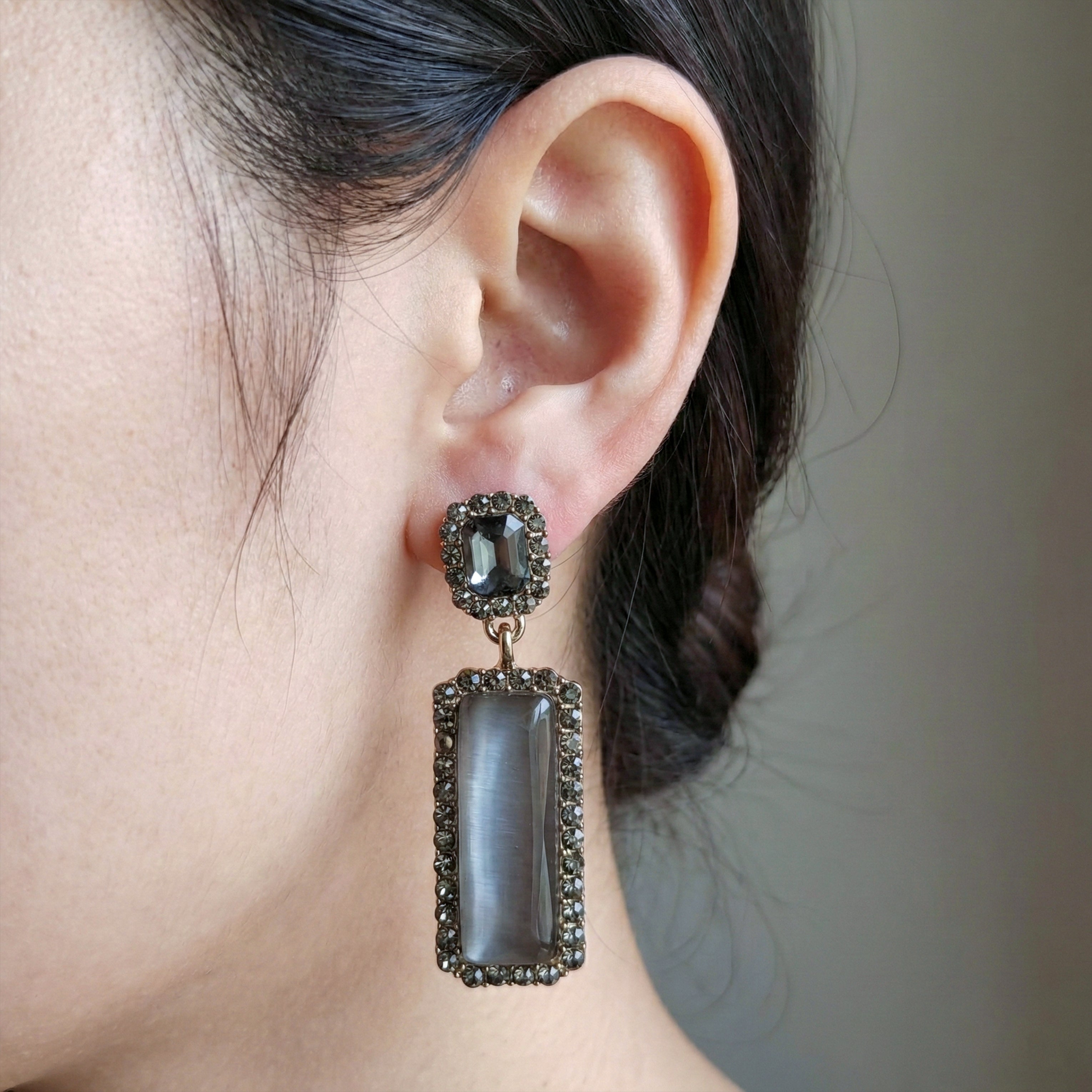 Chic Grey Crystal Statement Earrings