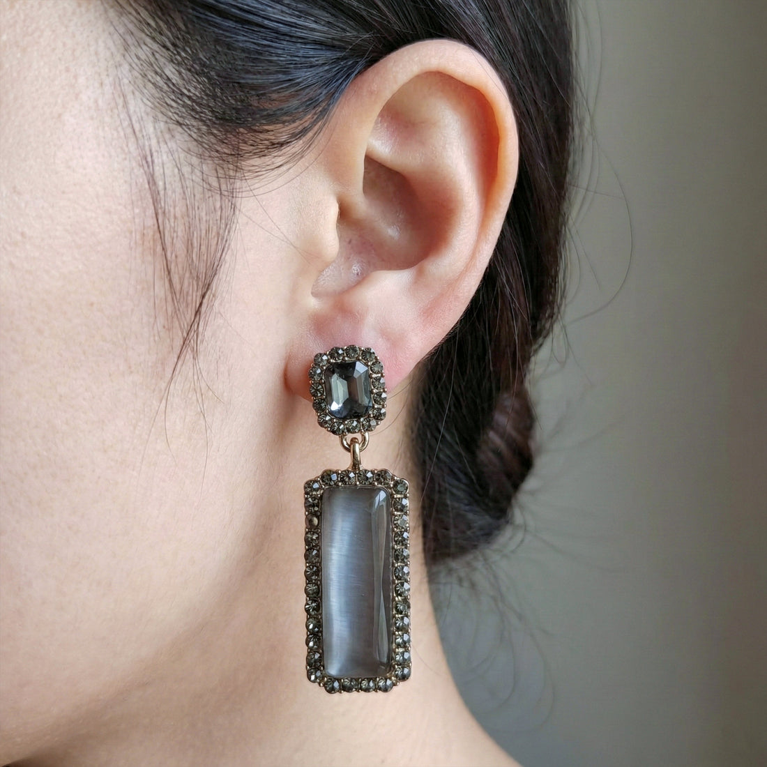 Chic Grey Crystal Statement Earrings