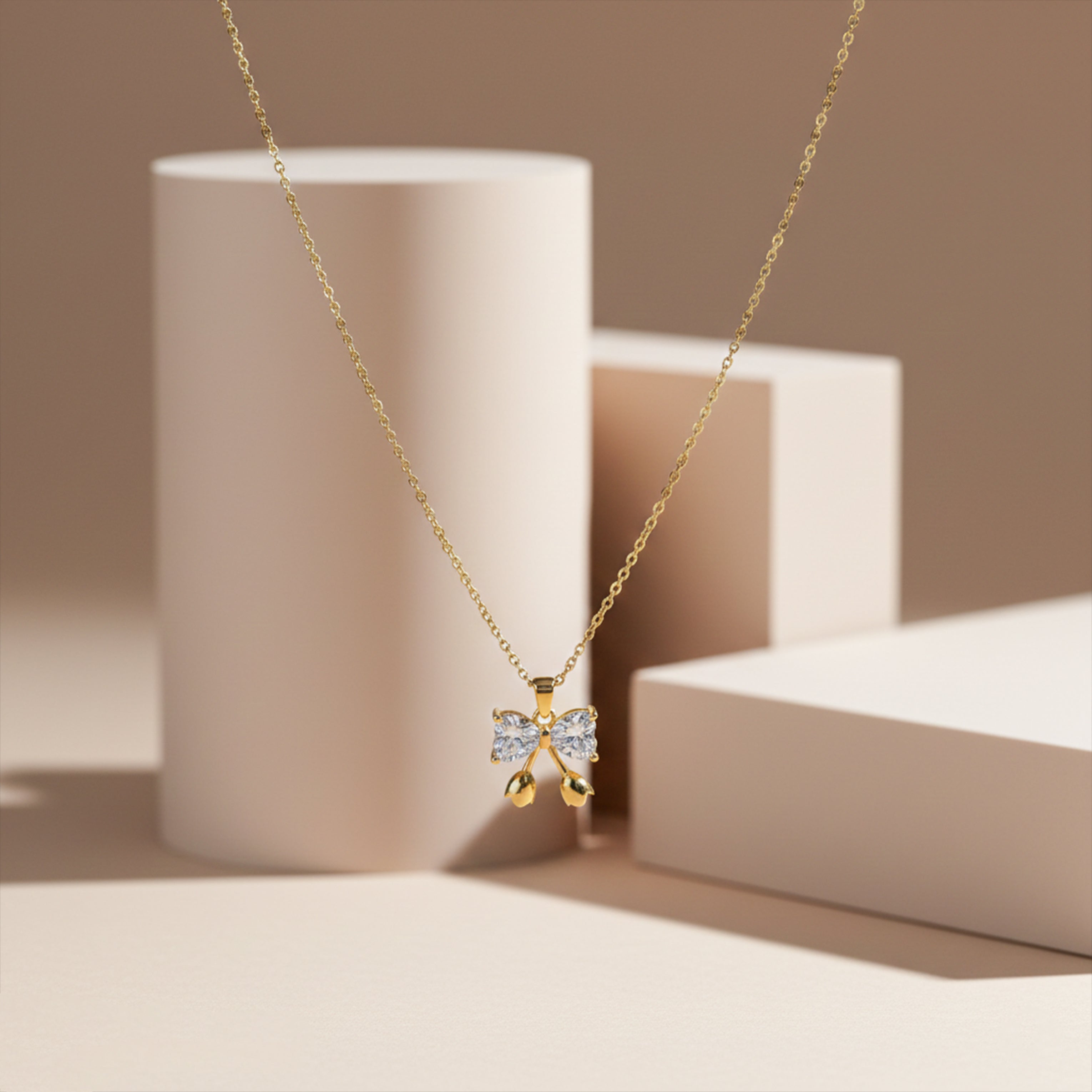 Princess Crystal Bow Pendant Necklace