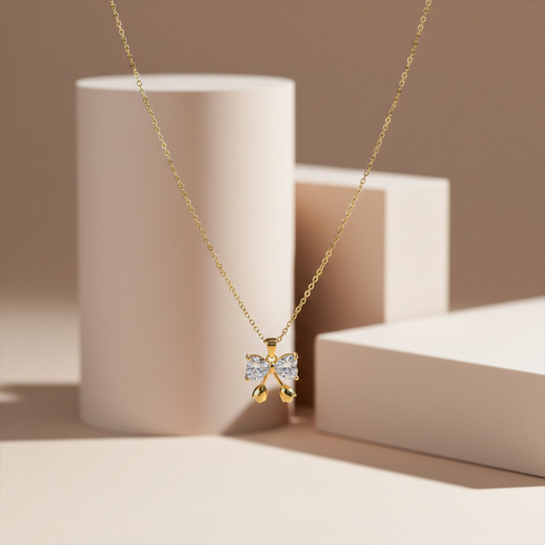Princess Crystal Bow Pendant Necklace