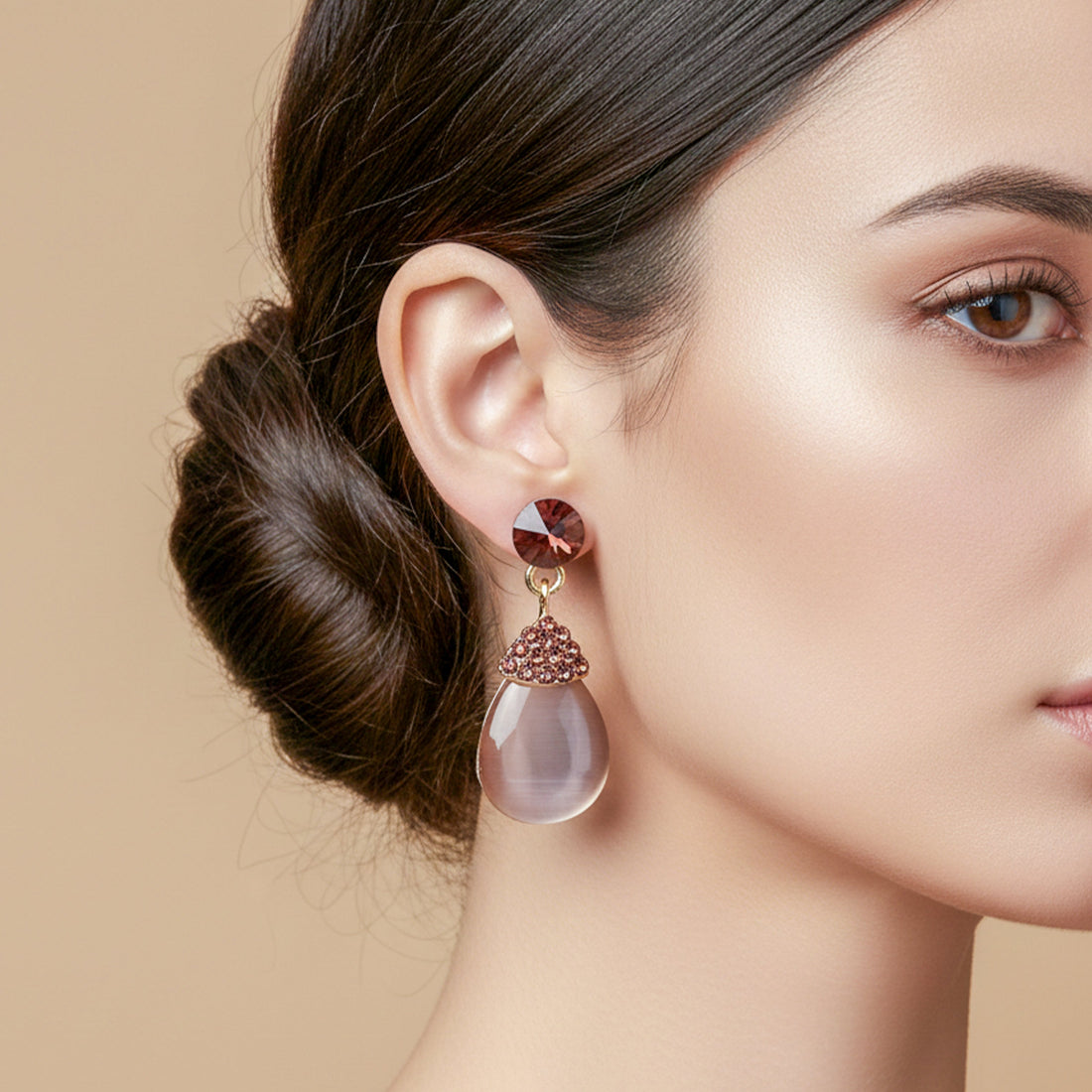 Elegant Mauve Pearl Drop Earrings