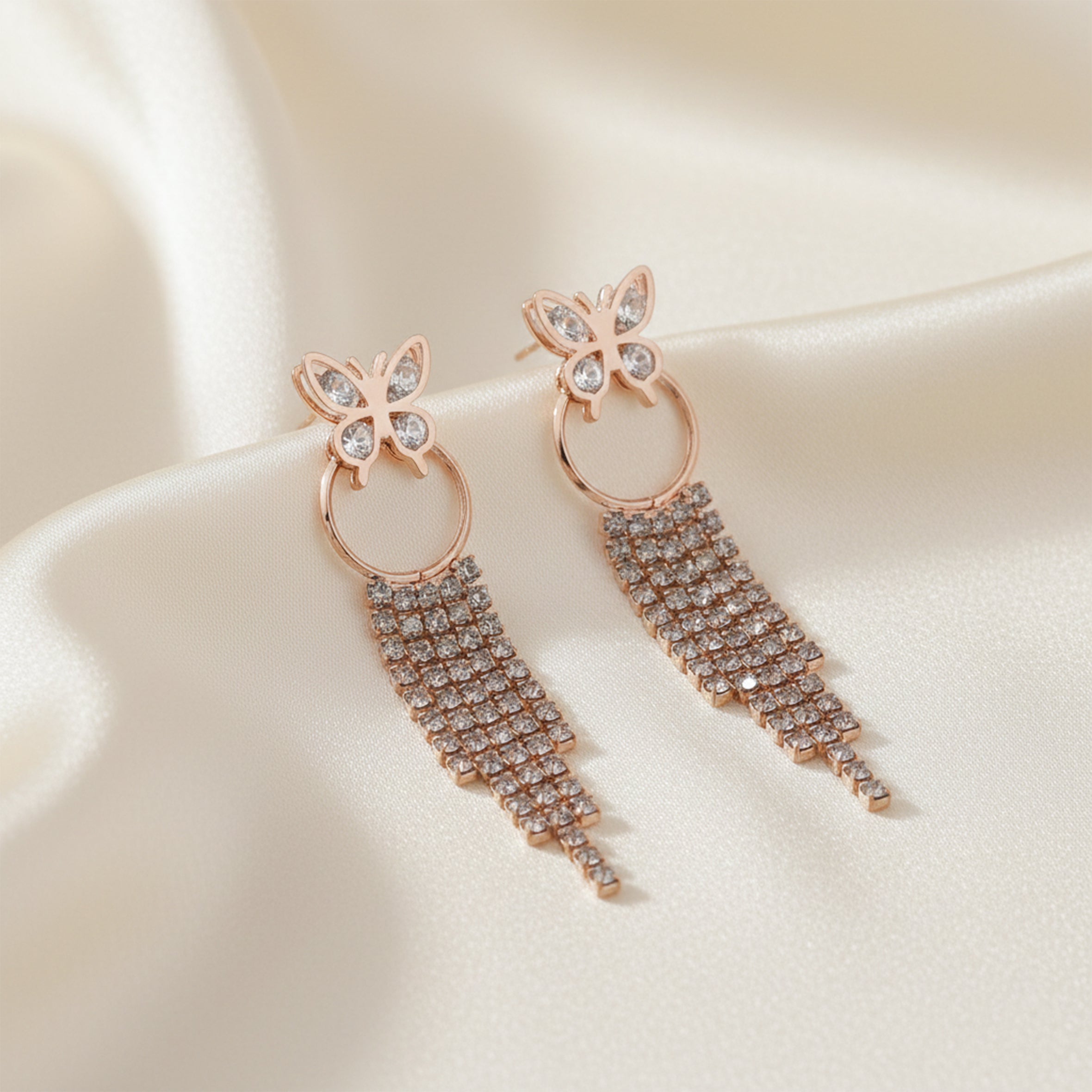 Butterfly Crystal Tassel Earrings