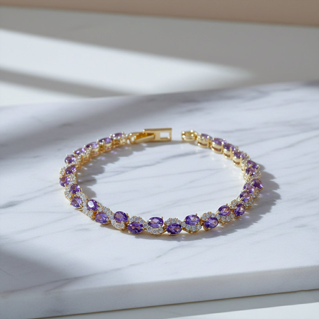 Oval Amethyst Halo Diamond Bracelet
