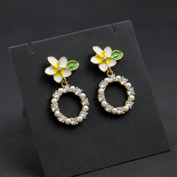 Golden Petal Pearl Circle Earrings