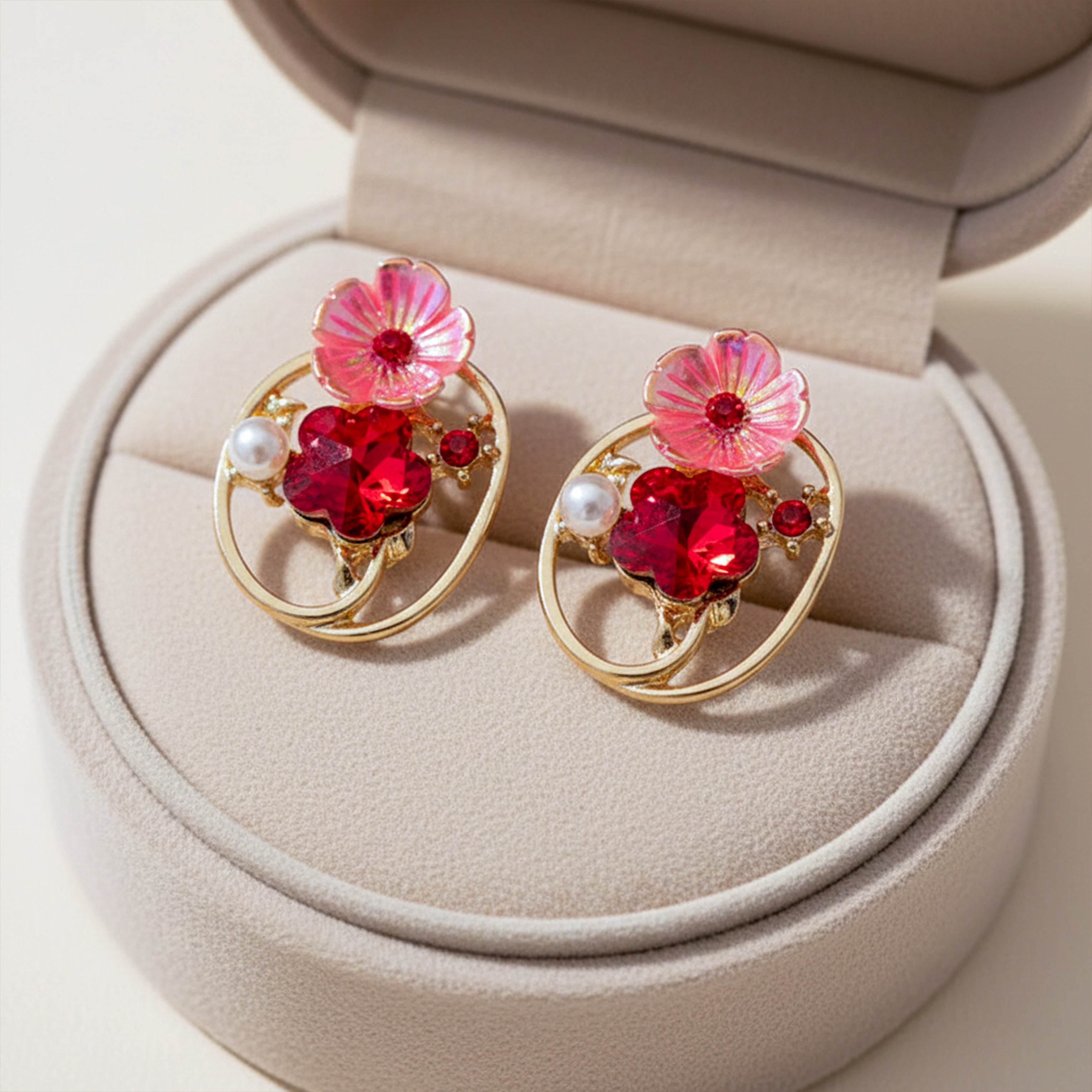 Ruby Petal Charm Earrings