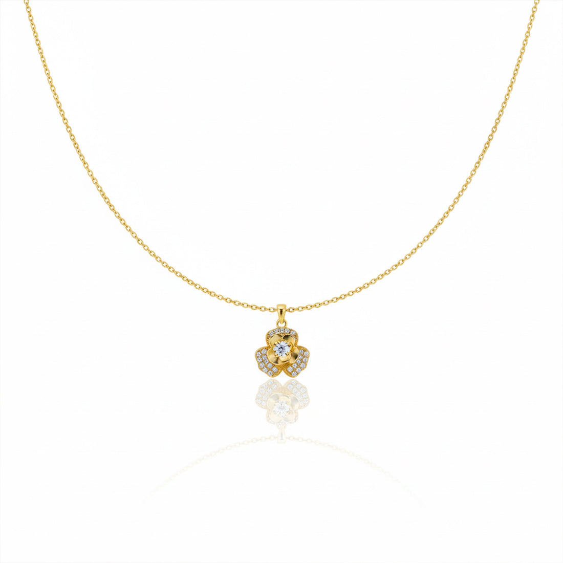 Gold Diamond Flower Pendant Necklace