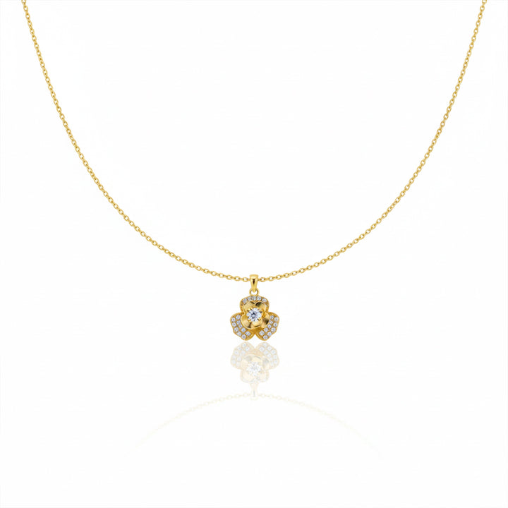 Gold Diamond Flower Pendant Necklace