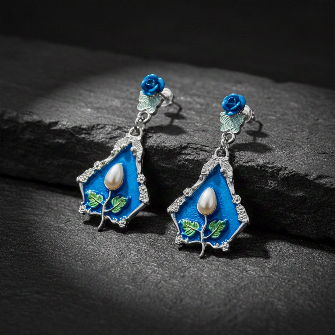 Vintage Blue Floral Luxe Earrings