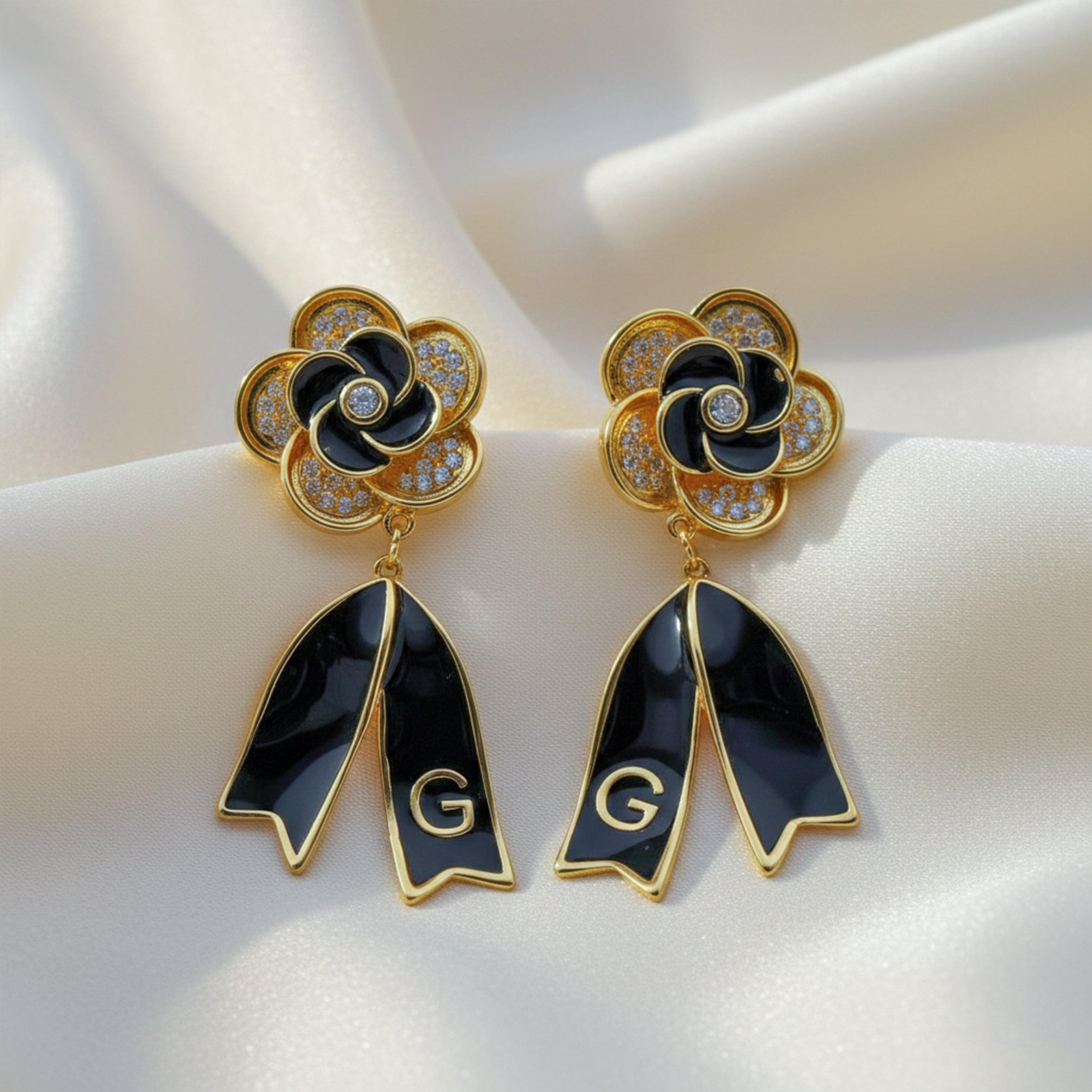 Noir Bloom Luxe Ribbon Drop Earrings