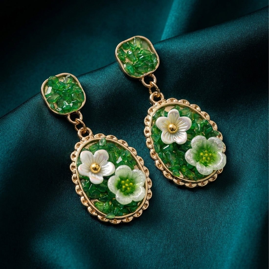 Verdant Blossom Luxe Statement Earrings