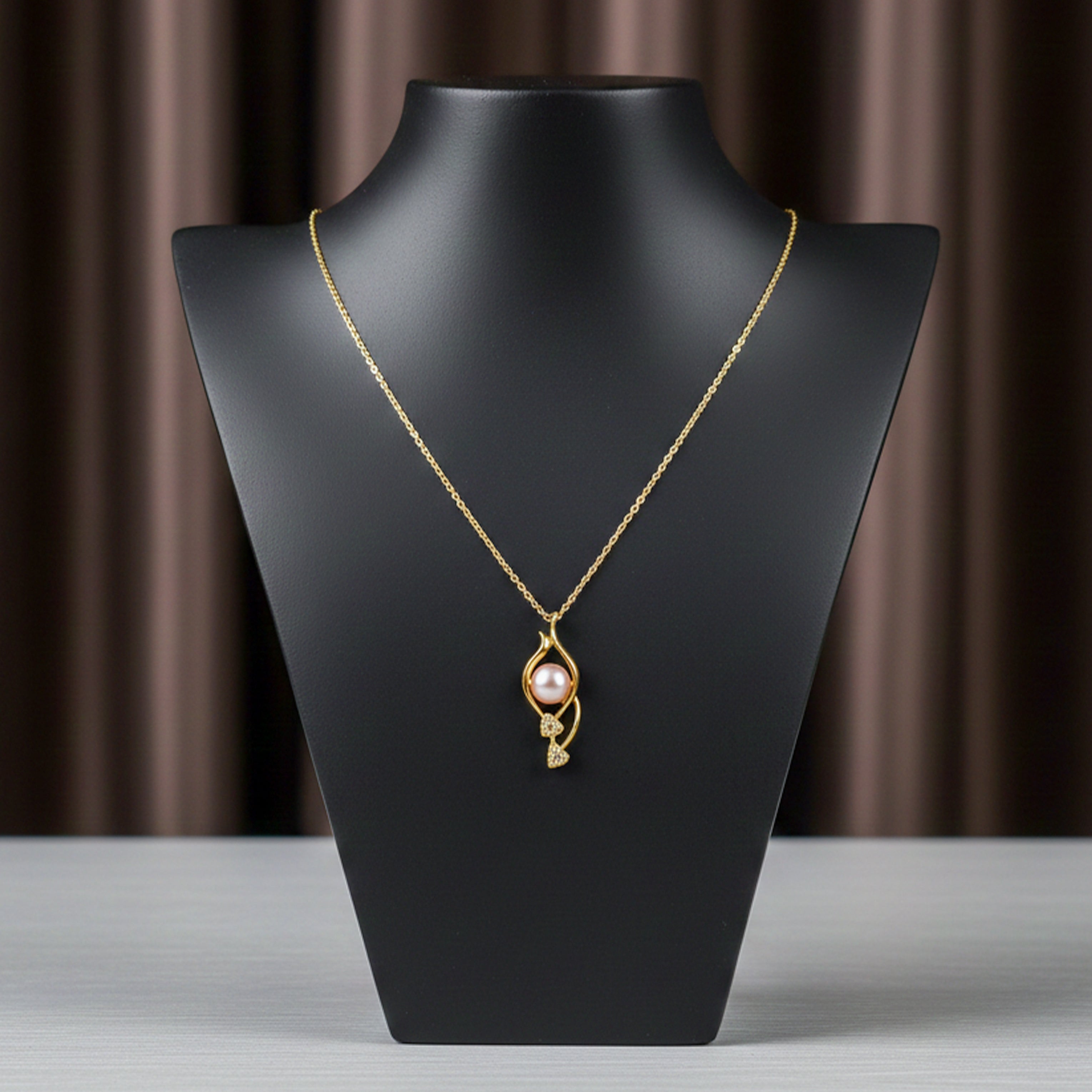 Golden Teardrop Pearl Pendant Necklace
