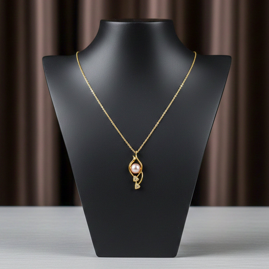 Golden Teardrop Pearl Pendant Necklace