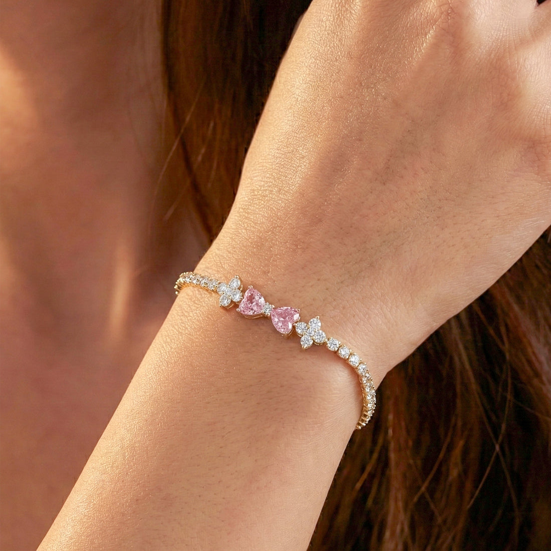 Aurora Pink Diamond Bow Bracelet