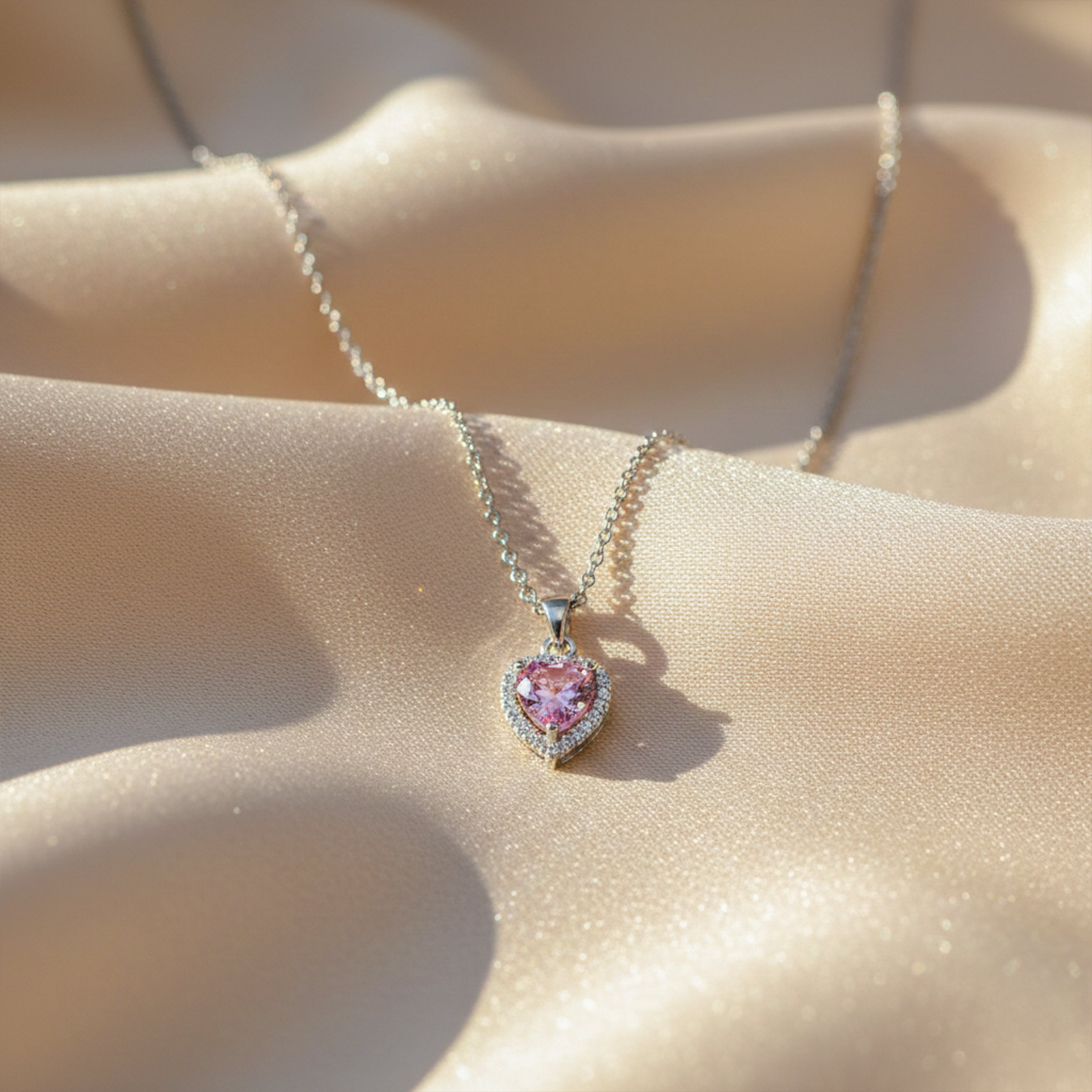 Pink Heart Crystal Pendant Necklace