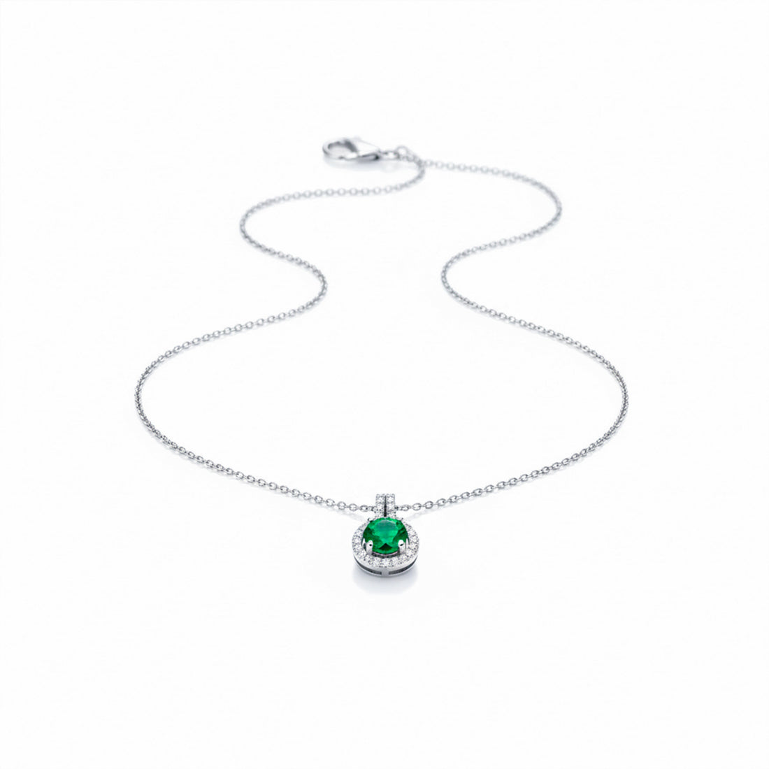 Aurielle Emerald Halo Diamond Necklace