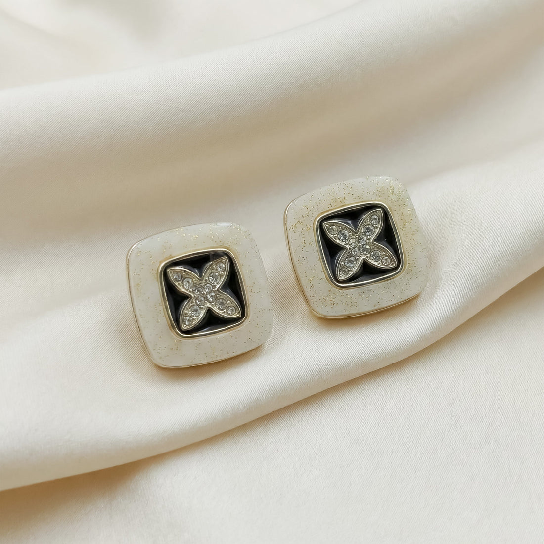 Ivory Noir Blossom Luxe Stud Earrings