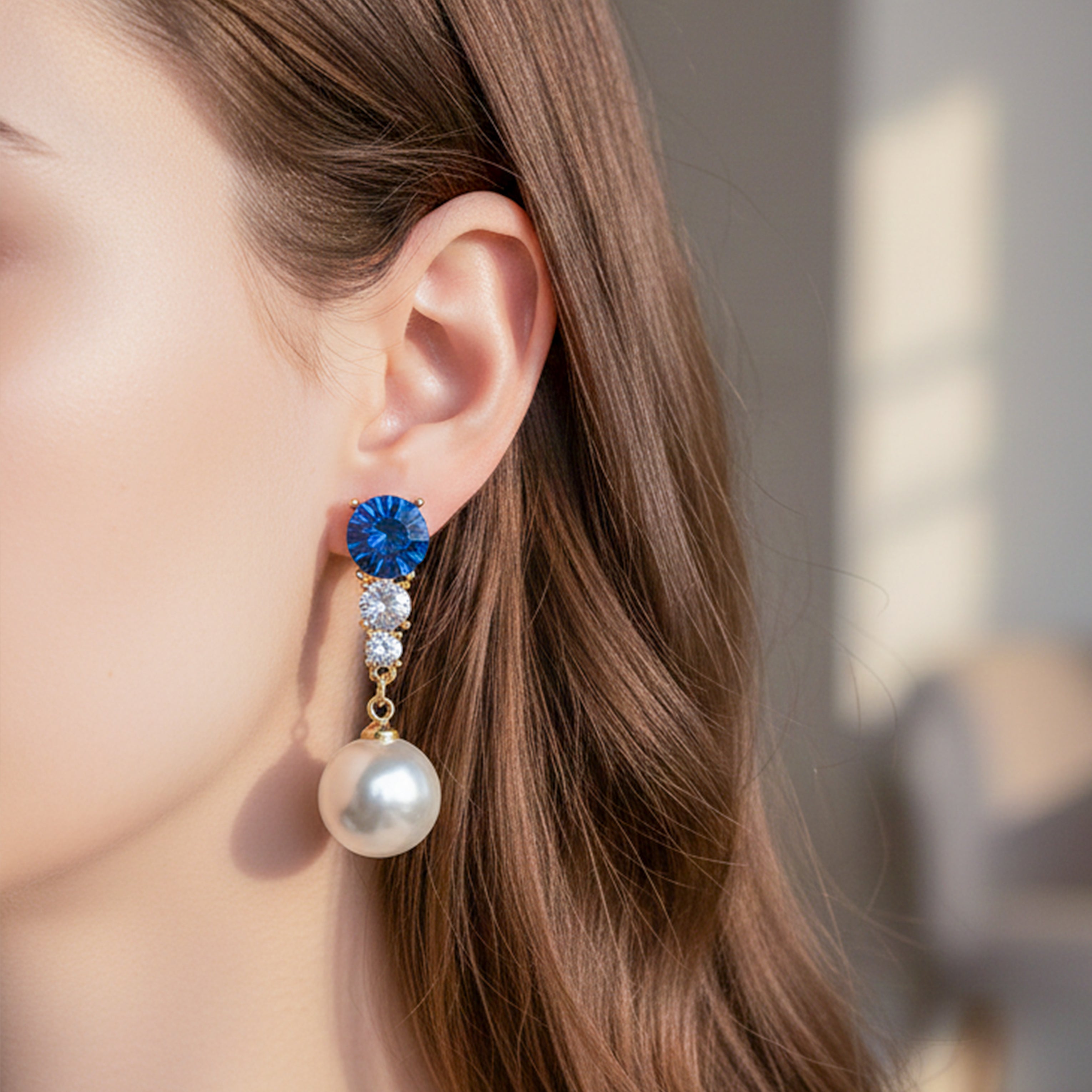 Blue Crystal Pearl Earrings