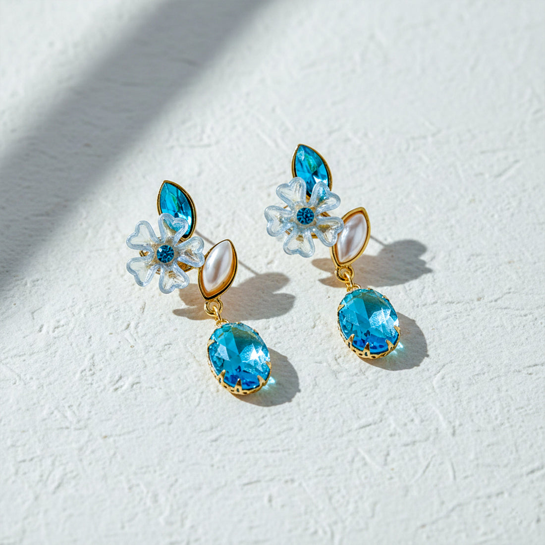 Blue Stone Floral Drop Earrings