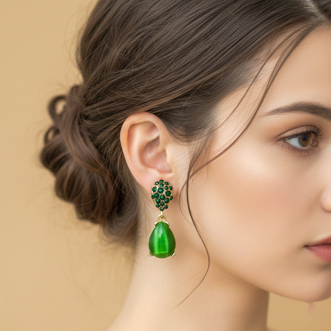 Green Cat Eye Drop Earrings