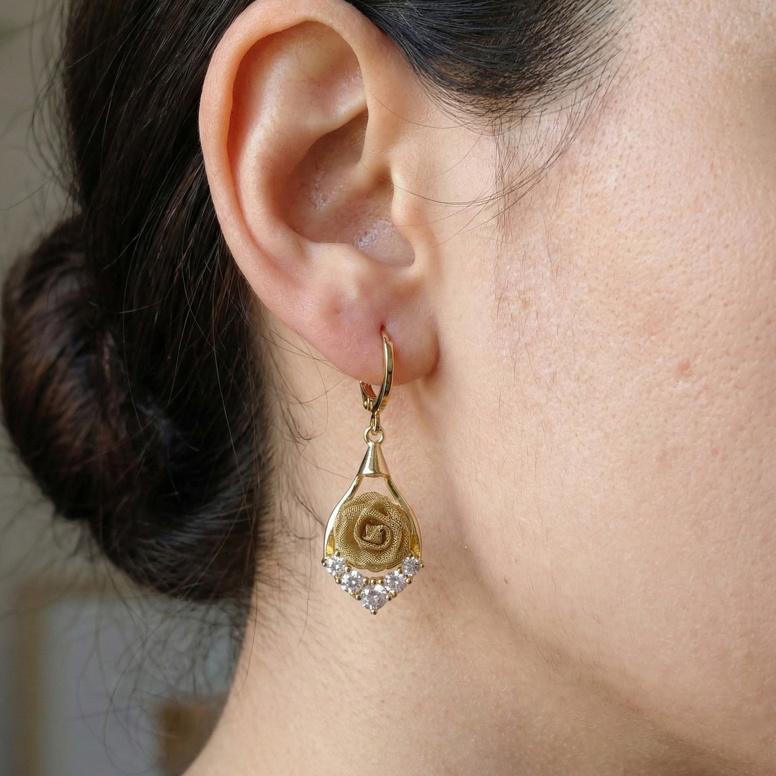 Classic Gold Flower Drop Earrings