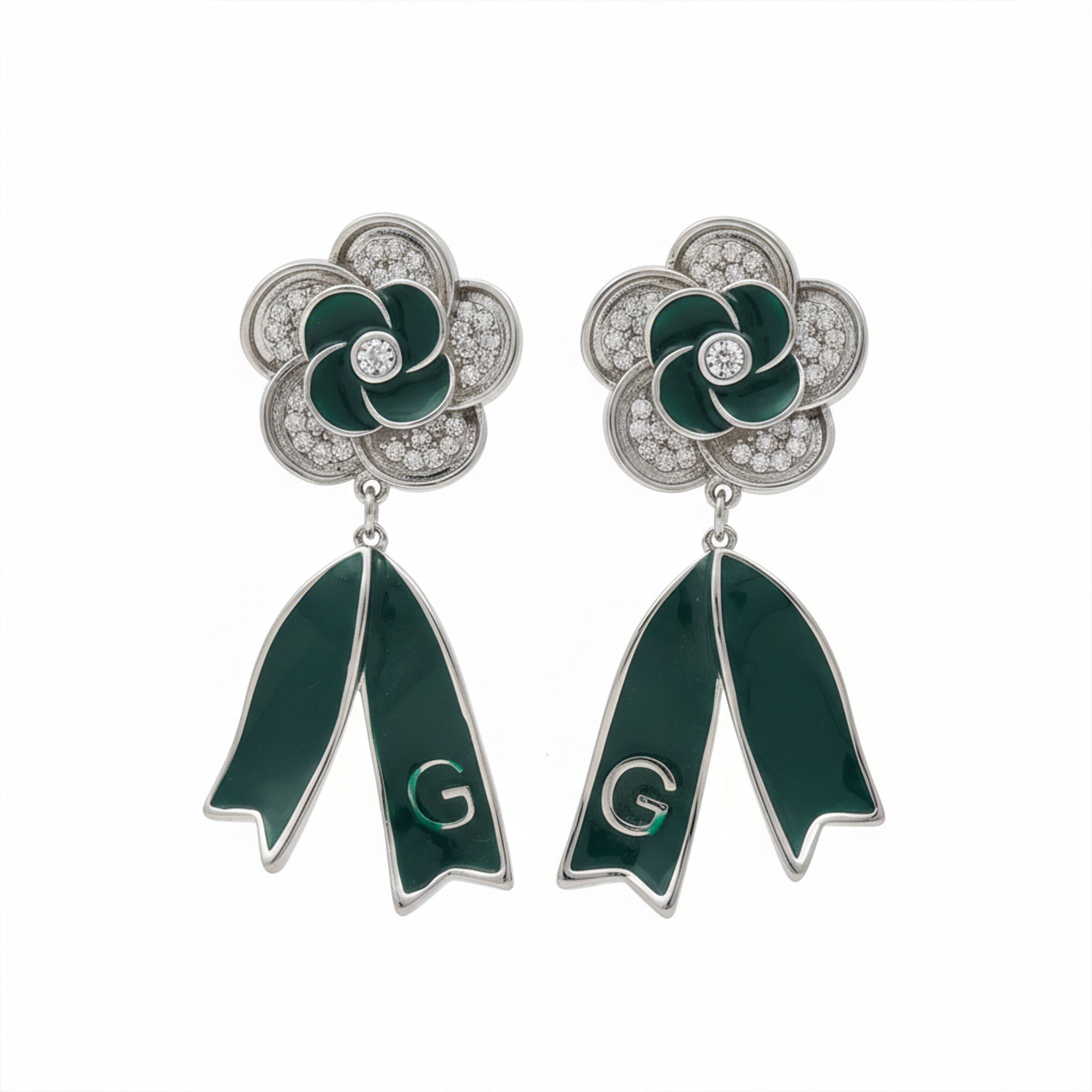 Enamel Floral Ribbon Earrings