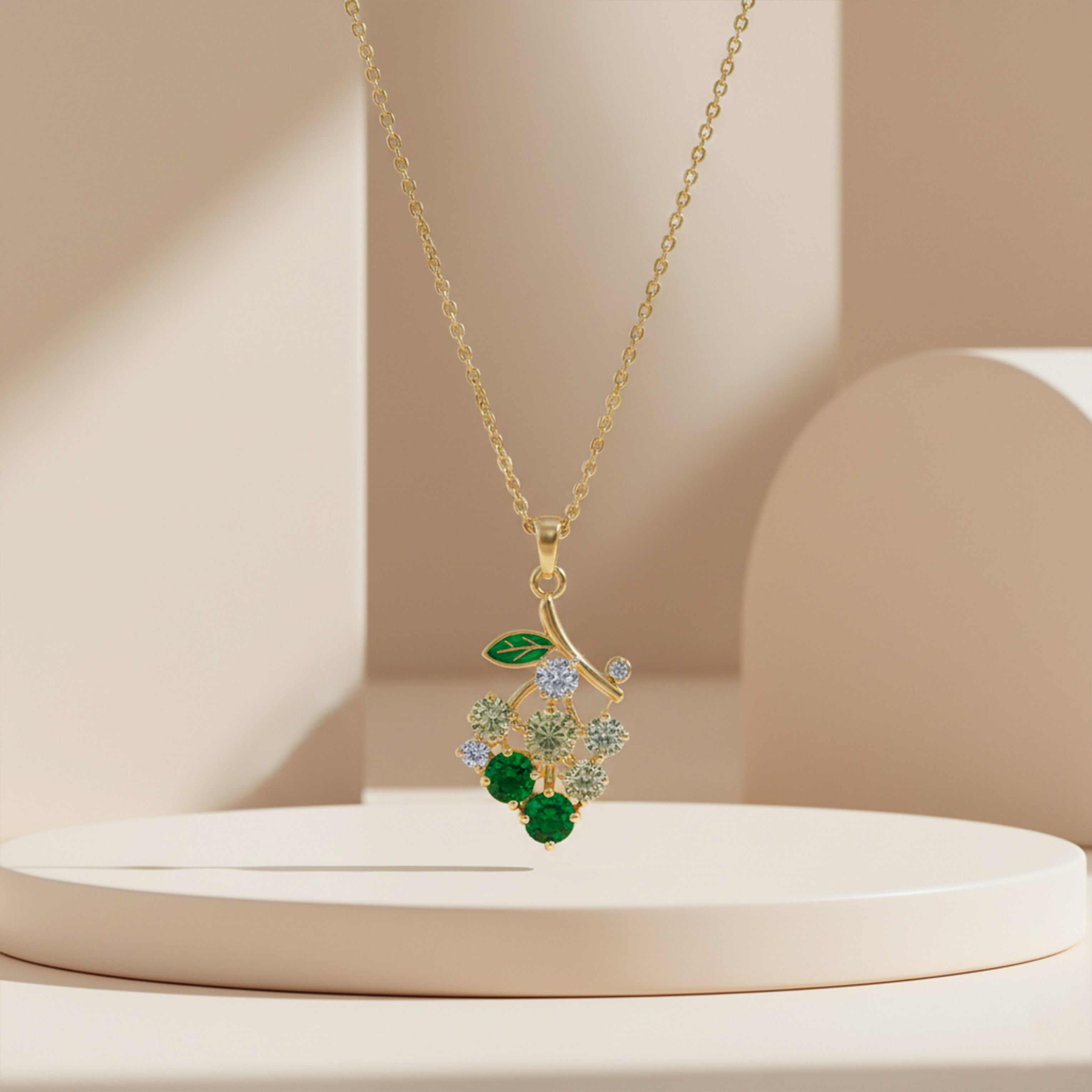 Green Flower Crystal Gold Pendant Necklace
