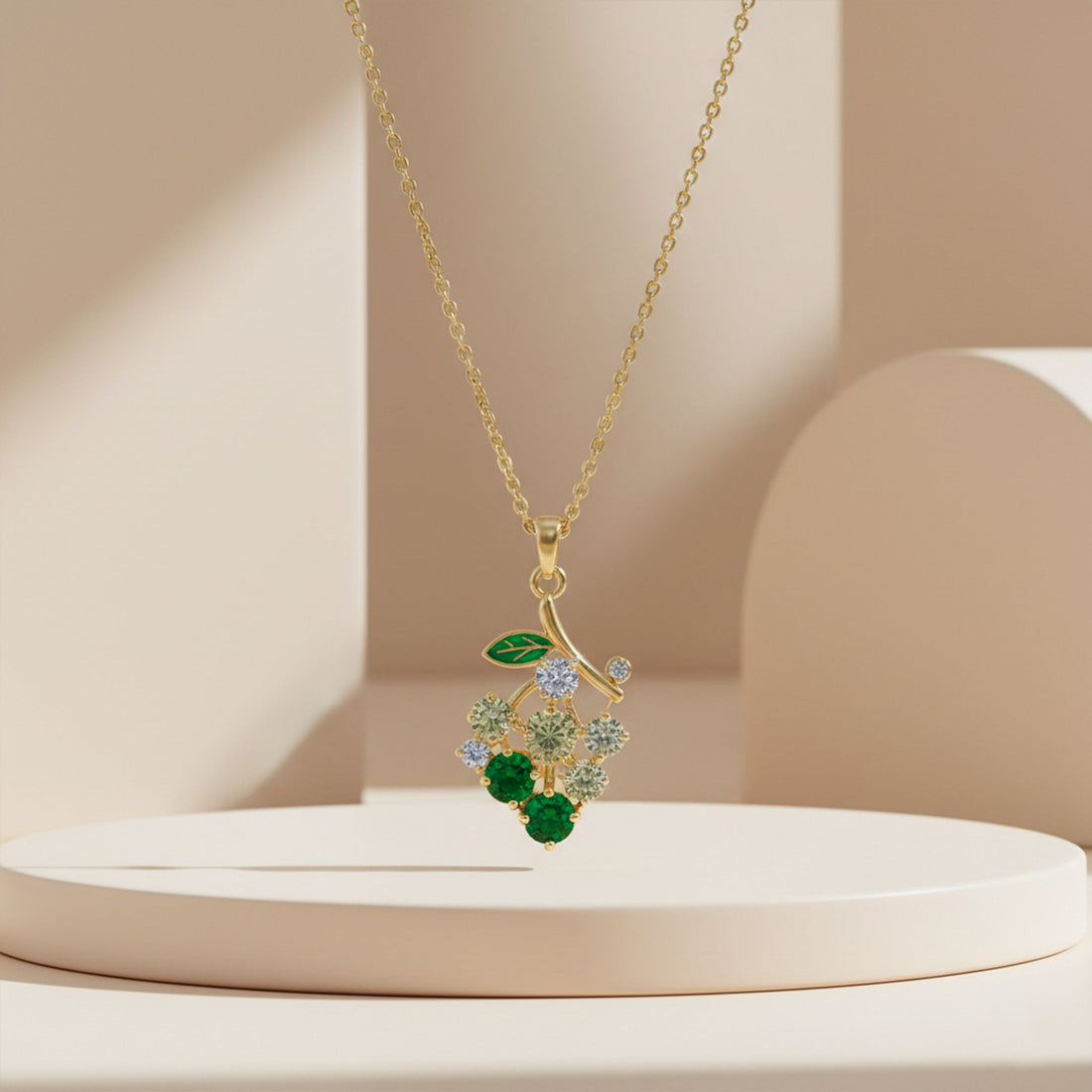 Green Flower Crystal Gold Pendant Necklace