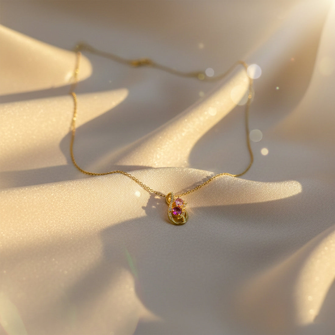 Shiny Pink Floral Gold Chain Necklace
