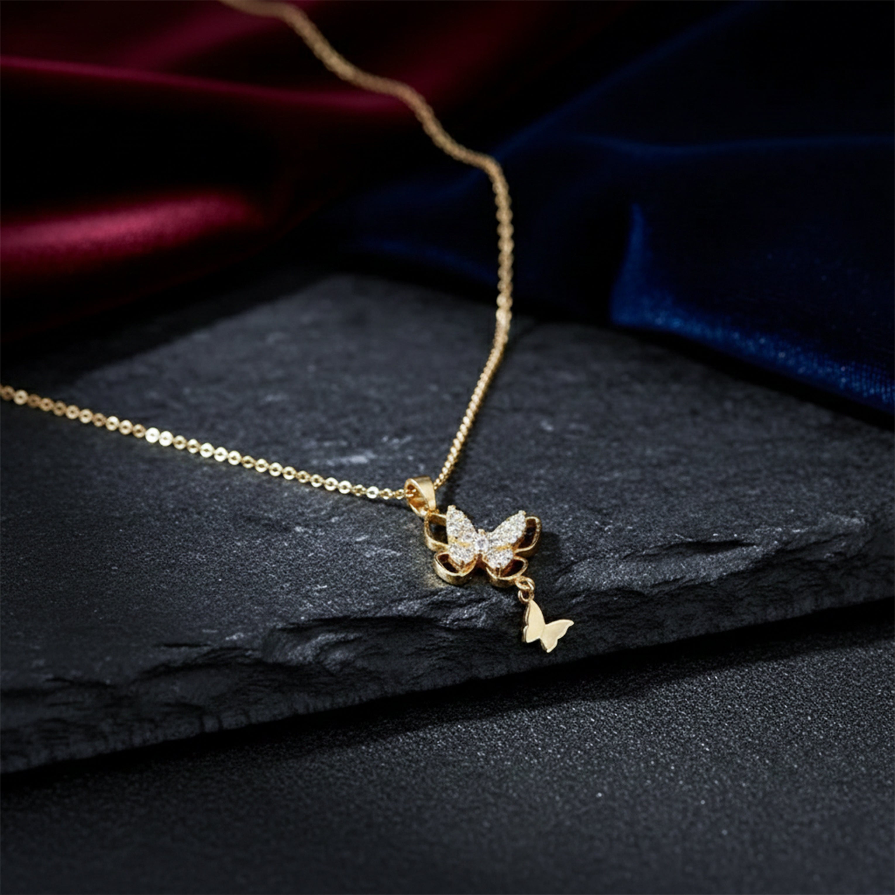 Royal Crystal Butterfly Drop Necklace