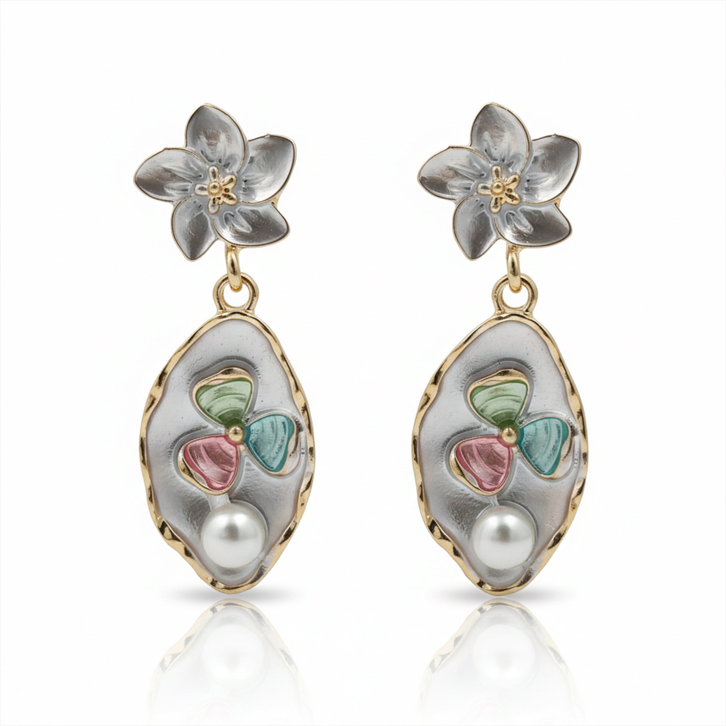 Blossom Pearl Enamel Drop Earrings