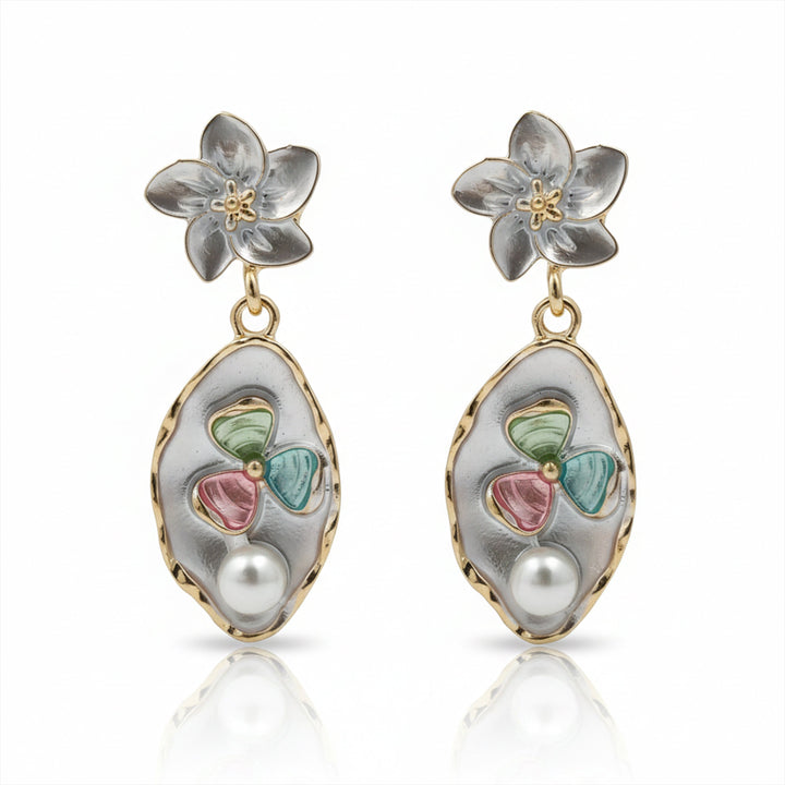 Blossom Pearl Enamel Drop Earrings