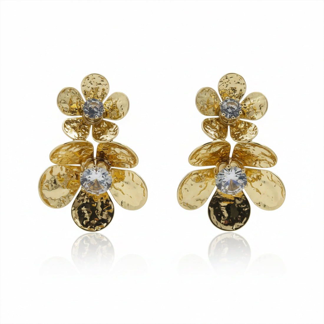 Golden Flower Crystal Studs Earrings