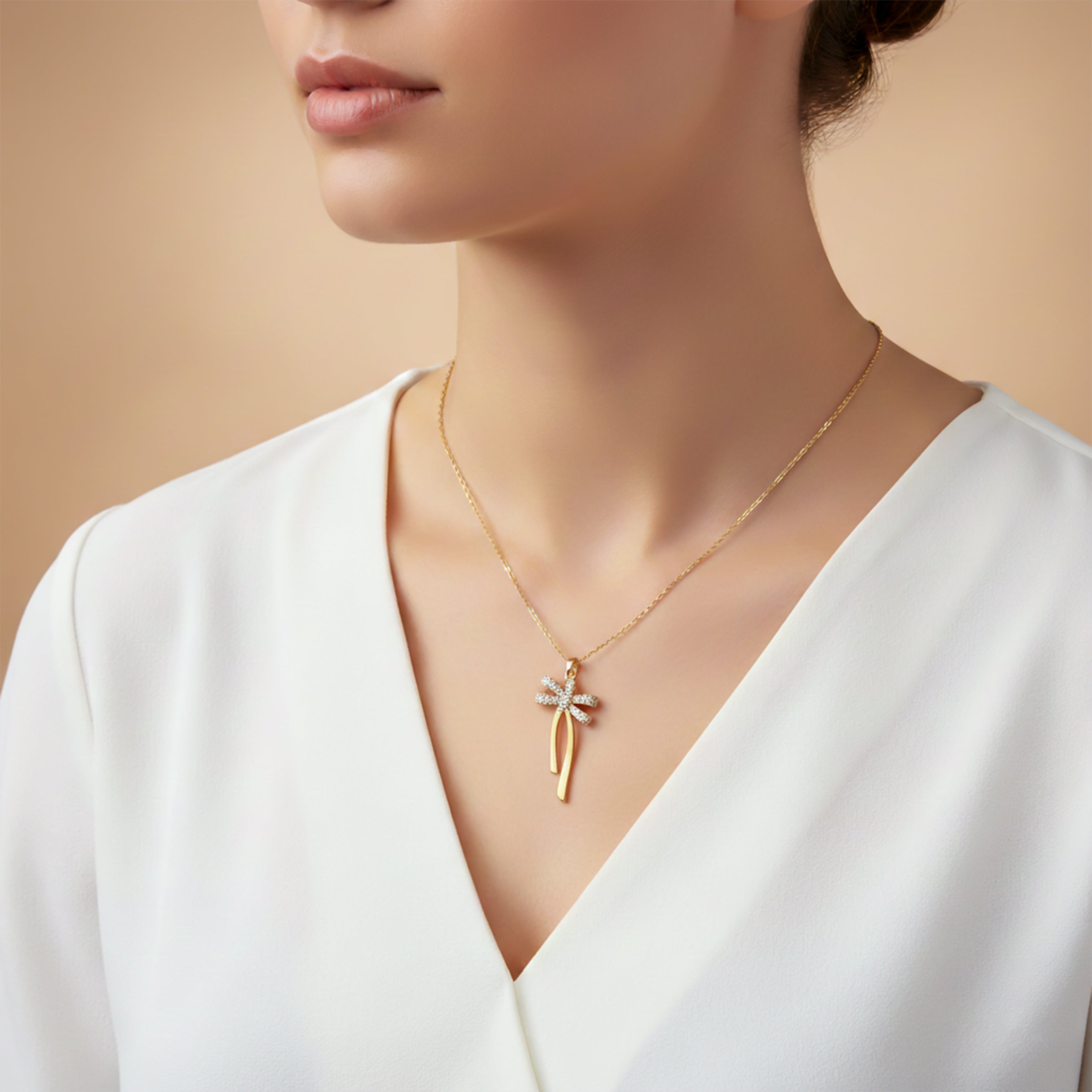 Elegant Gold Ribbon Bow Necklace
