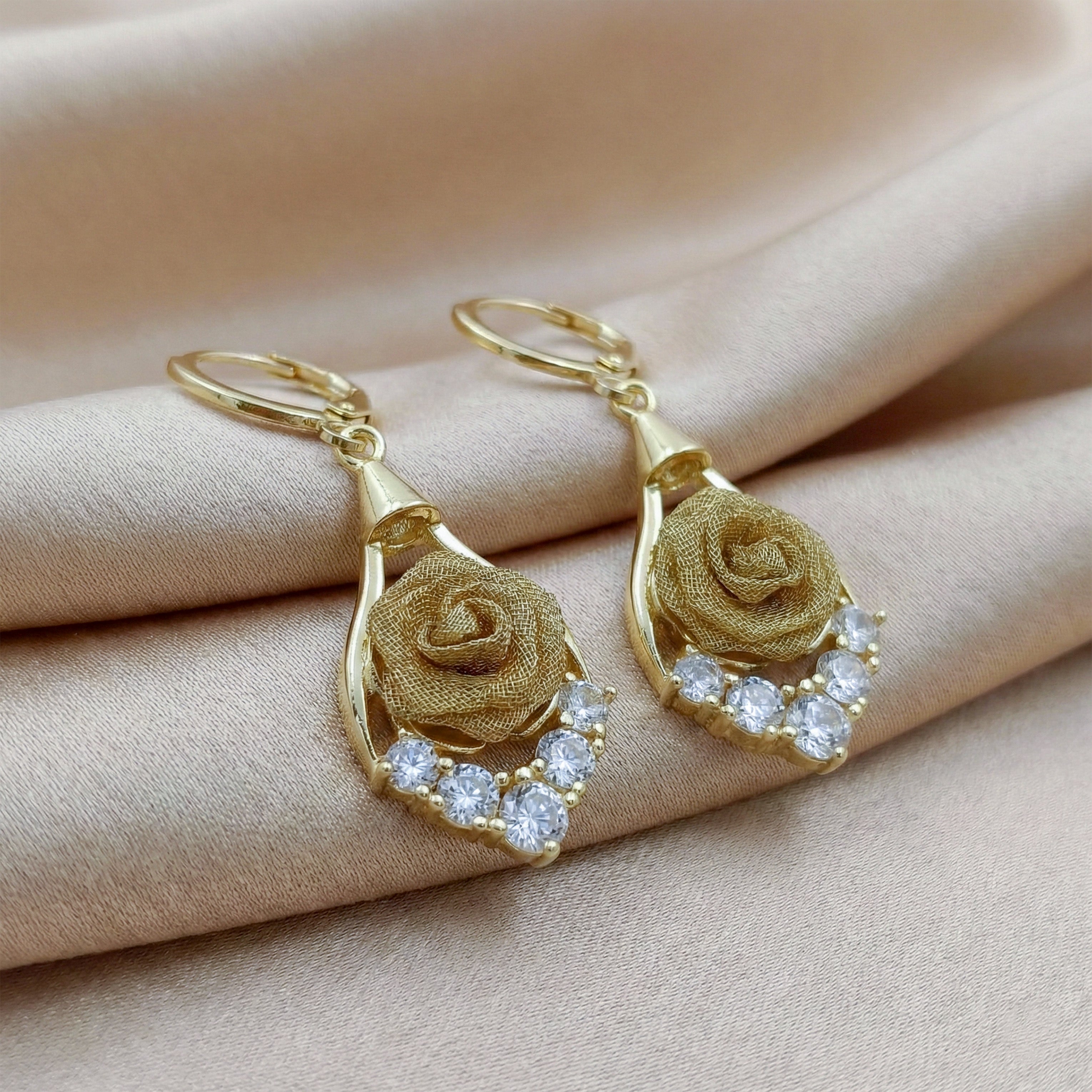 Classic Gold Flower Drop Earrings