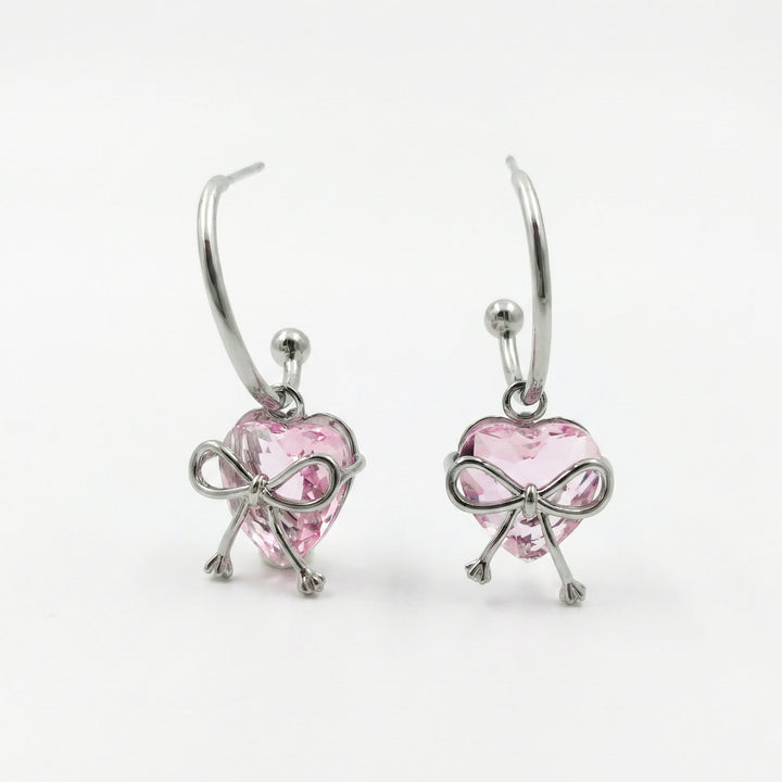 Blush Heart Luxe Bow Hoop Earrings