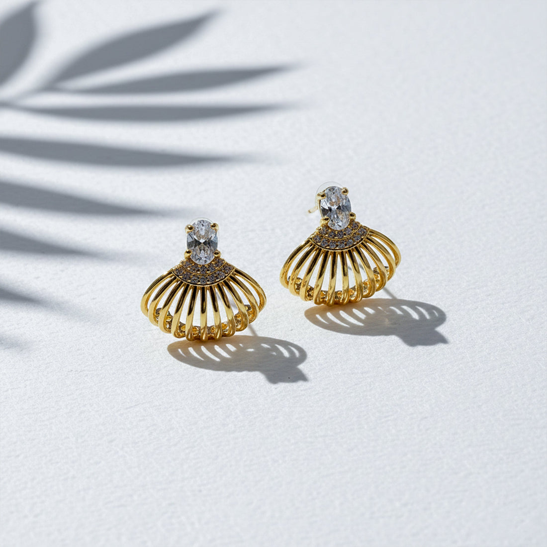 Shell Crystal Gold Stud Earrings