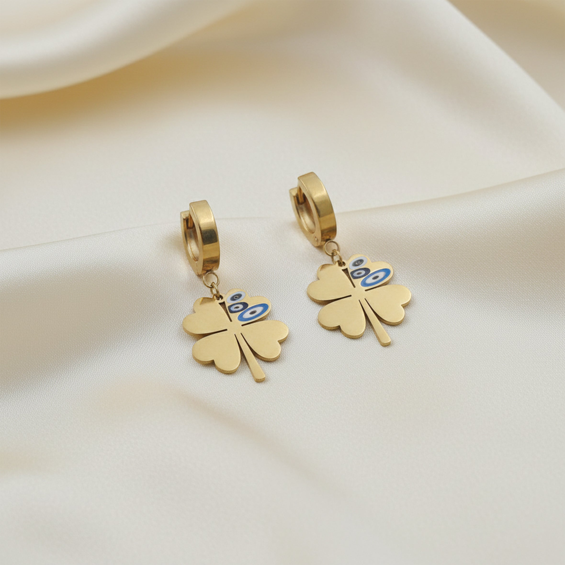 Elite Nazar Clover Charm Drop Earrings