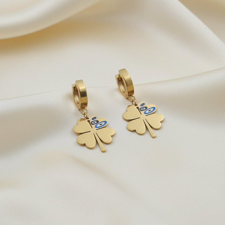 Elite Nazar Clover Charm Drop Earrings