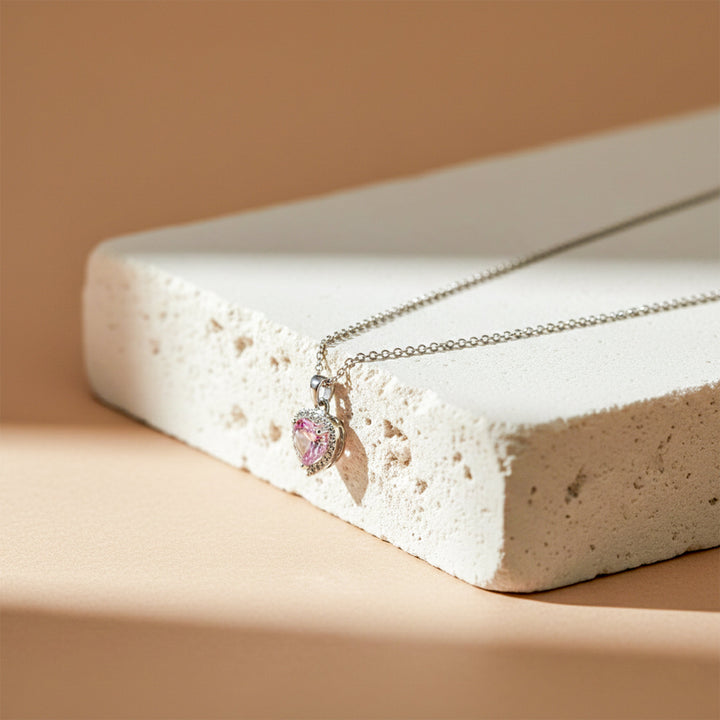 Pink Heart Crystal Pendant Necklace